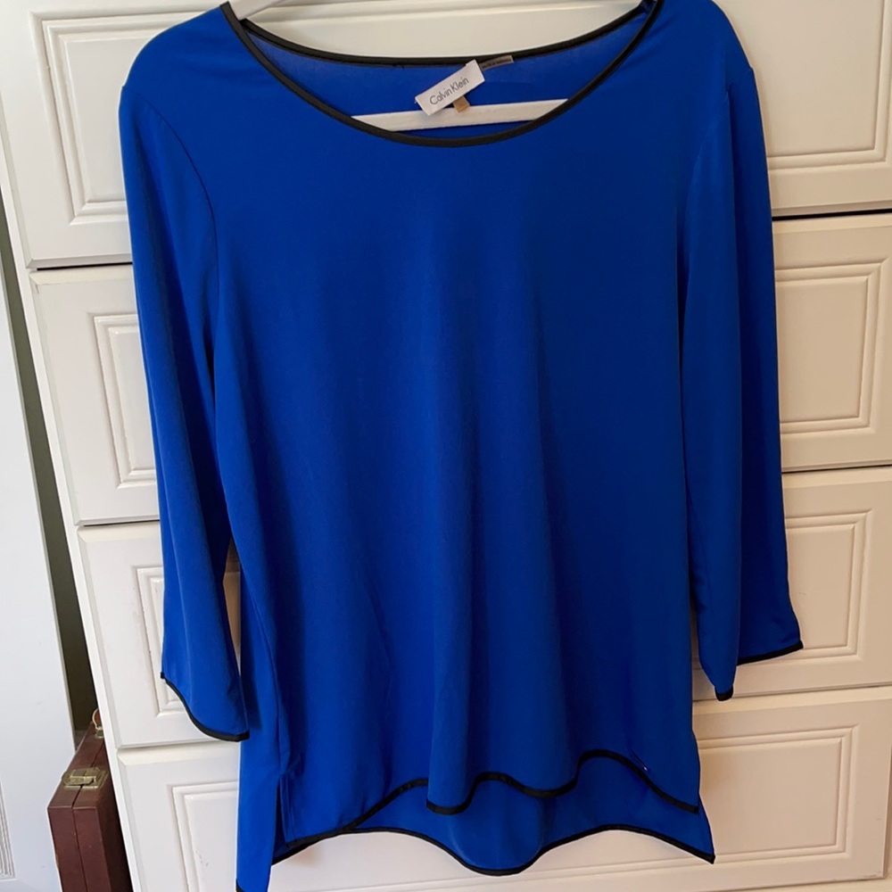 Calvin Klein Blue Blouse with Black Trim